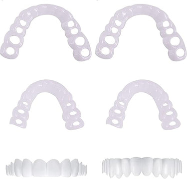 2 pares de dentaduras postizas de dientes de carillas cosméticas conjunto de dientes superiores inferiores temporales dientes falsos dentaduras naturales prótesis dentales Snap On dentaduras carillas